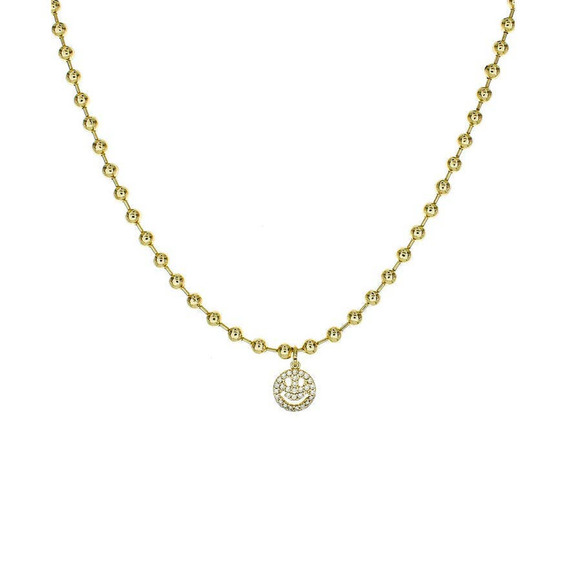 14K Gold Plated Smiley Face Cubic Zirconia Necklace 14k Gold Chain Gems Diamond - Picture 4 of 4